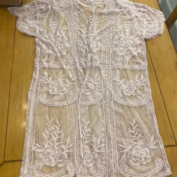 LC Lauren Conrad Duster Robe Lavender Lace New Without Tag one size beautiful - Picture 10 of 12